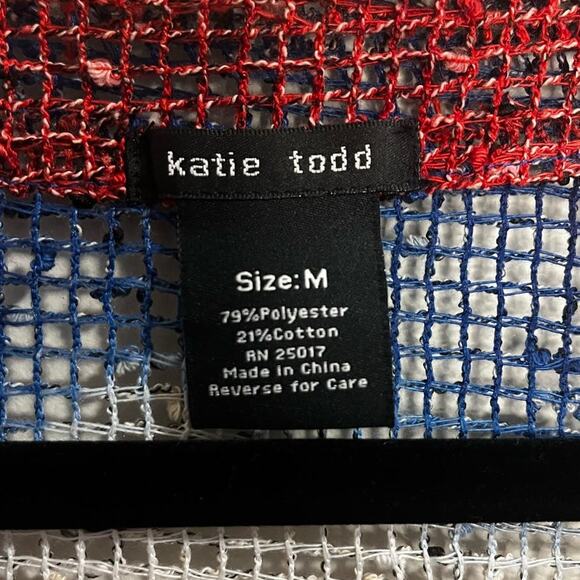 Katie Todd Women's Knit Cardigan Red White Blue Button Front Artsy Lagenlook M - Picture 3 of 6